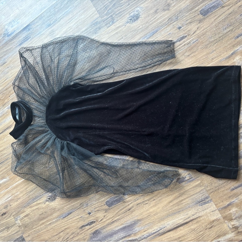 Zara Black Mesh Sleeve Mini Dress